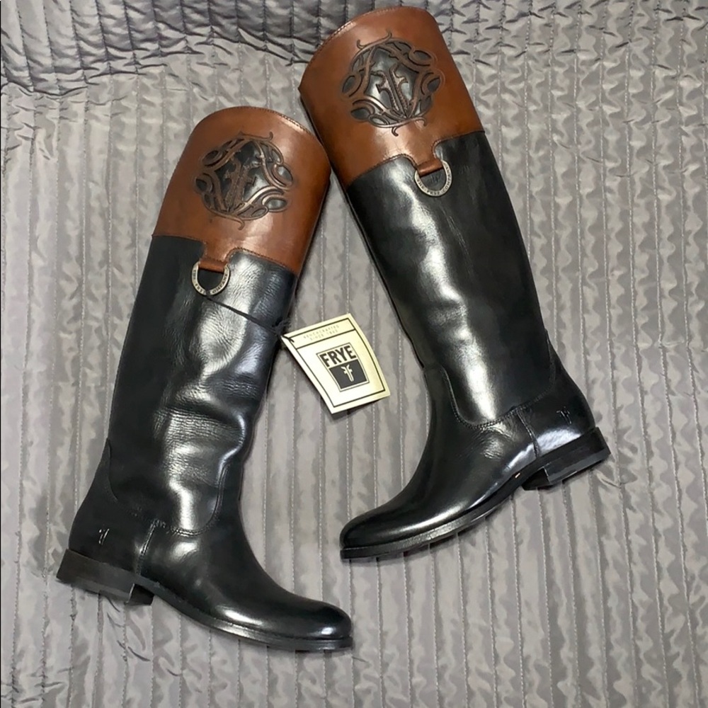 NIB Frye Melissa Logo Brown & Black Boots